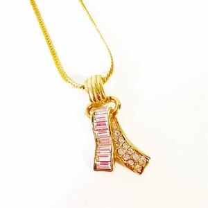 Swarovski Vintage Gold & Crystal Medallion Baguette Twist Pendant Chain Necklace